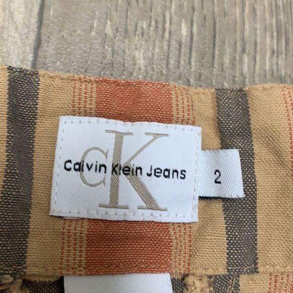 Womens‎ Calvin Klein Striped Flax Belted Wide Leg Cropped Pants - Picture 5 of 8